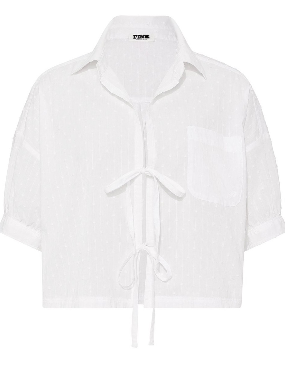 PINK Victoria's Secret White Tie-Front Semi-Sheer Button-Down Top